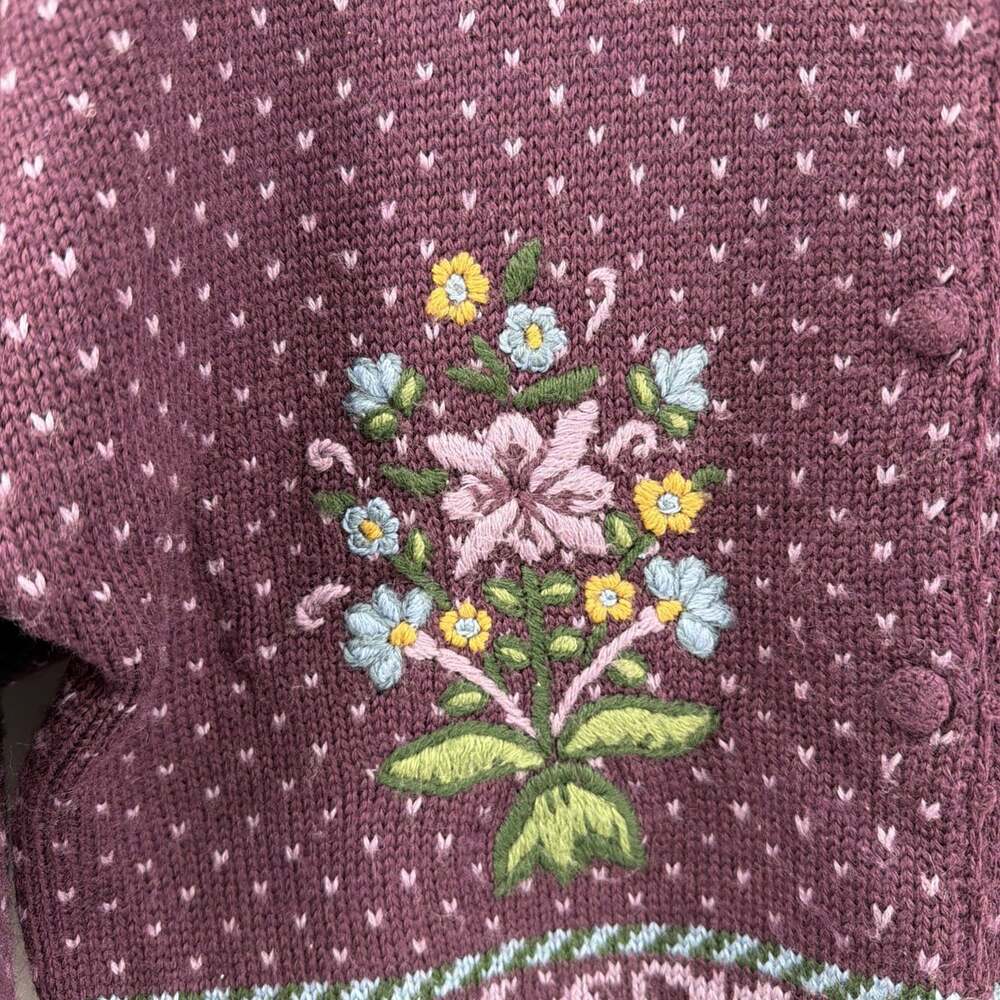 Herman Geist Purple Hand Embroidered Floral Cardigan Sweater Womens L Wool Blend - Picture 3 of 13